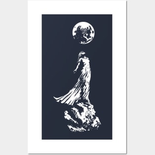 Lady On Asteroid (white print) Posters and Art